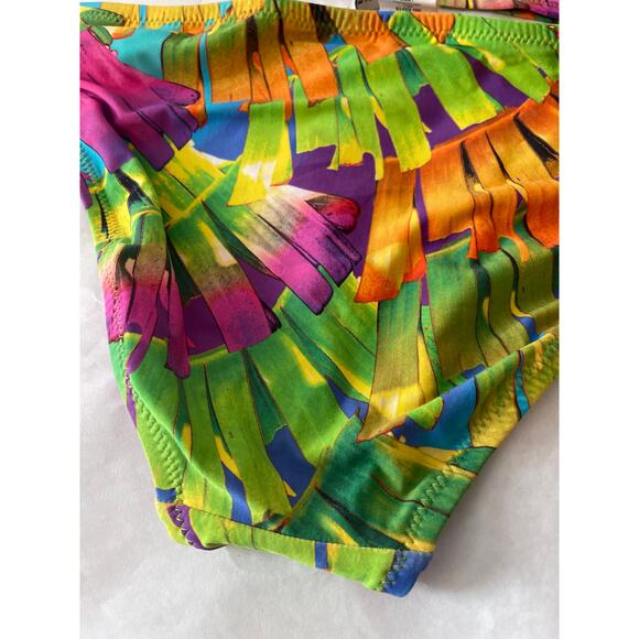 Trina Turk 2 PC Tankini Bikini Set Green Pink Floral Top Size 10 Bottom 8 - Picture 4 of 8